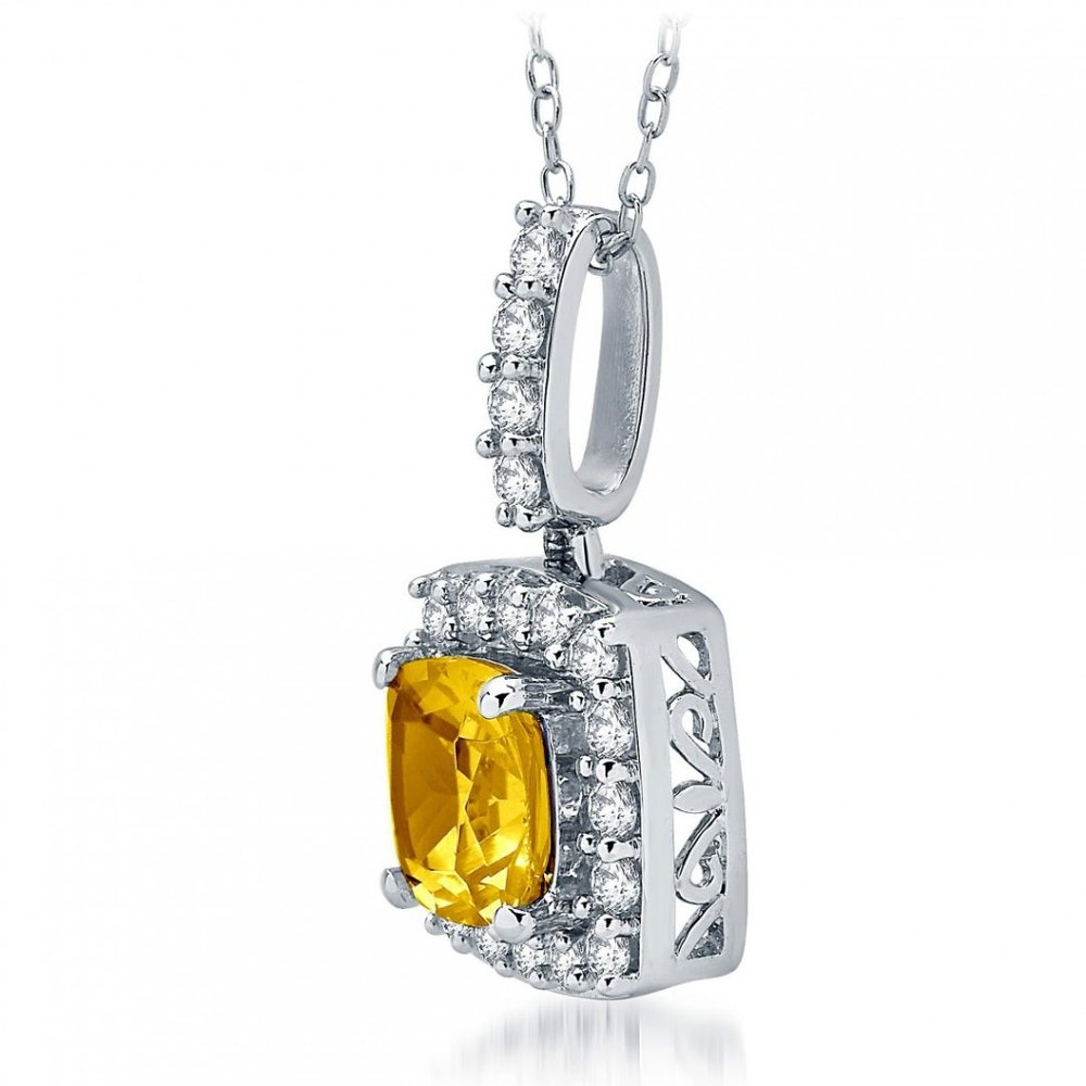 Sapphires and Citrine pendant necklace with white gold over silver